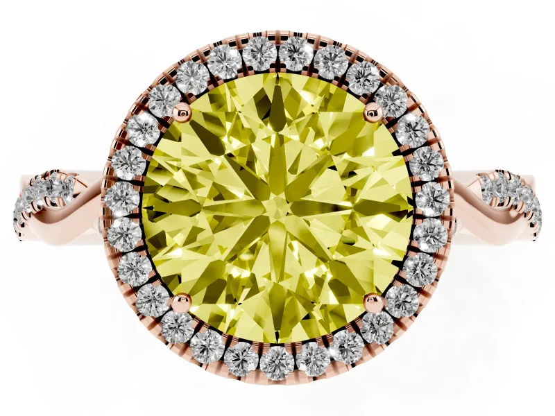 Round Twist Halo Engagement Ring Setting for a Fancy Yellow Lab-Grown Diamond | Rose Gold