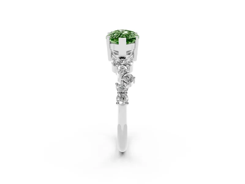 Marquise Scattered Accent Engagement Ring Setting for a Fancy Green Lab-Grown Diamond | White Gold