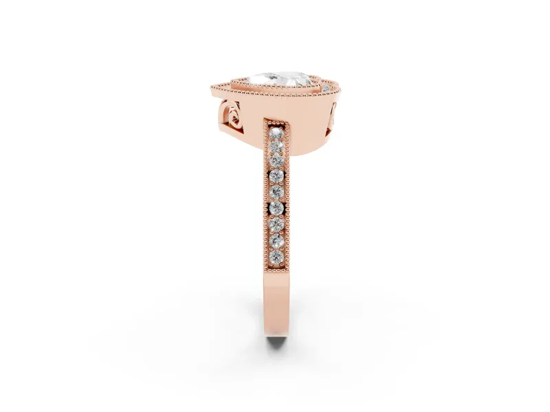 Heart Cut Diamond Halo Ring Set in Rose gold with Pavé Band and Milgrain-Edged Prongs