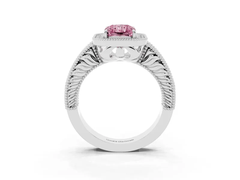 Radiant Cut Halo Engagement Ring Setting for a Fancy Pink Lab-Grown Diamond | Platinum