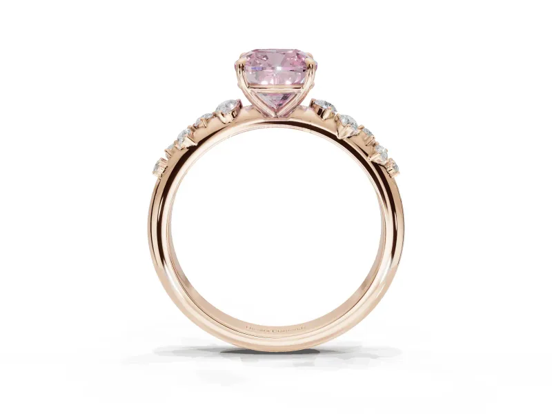 Cushion Cut Graduated Solitaire Engagement Ring Setting for a Fancy Pink Lab-Grown Diamond | Rose Gold