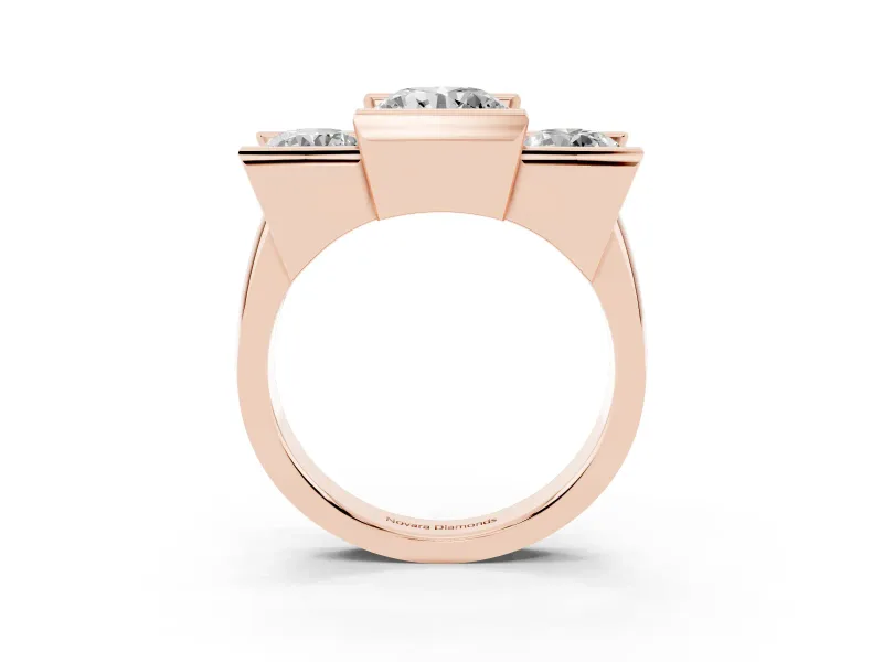 Round Channel-Set Three Stone Engagement Ring Setting | Wide Flat Band | Rose Gold