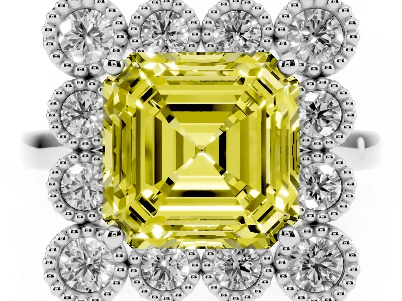 Asscher Cut Halo Engagement Ring Setting for a Fancy Yellow Lab-Grown Diamond | Sterling Silver - Design NV-24775