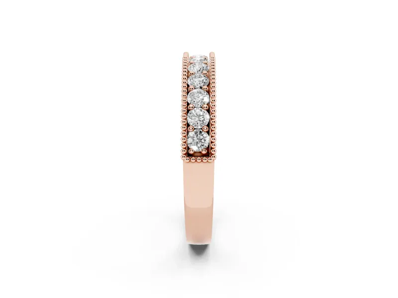 Round Lab-Grown Diamond Milgrain Wedding Band | Scroll Openwork Gallery | Rose Gold