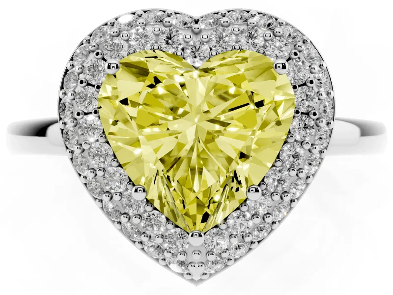 Fancy Yellow Heart Cut Diamond Halo Engagement Ring Set in Silver with Solitaire Band and Prong Setting