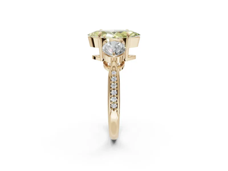 Marquise Three Stone Engagement Ring Setting for a Fancy Yellow Lab-Grown Diamond | Tapered Pave Band | Yellow Gold