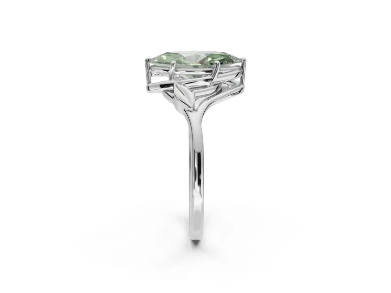Marquise Leaf Bypass Solitaire Engagement Ring Setting for a Fancy Green Lab-Grown Diamond | Sterling Silver