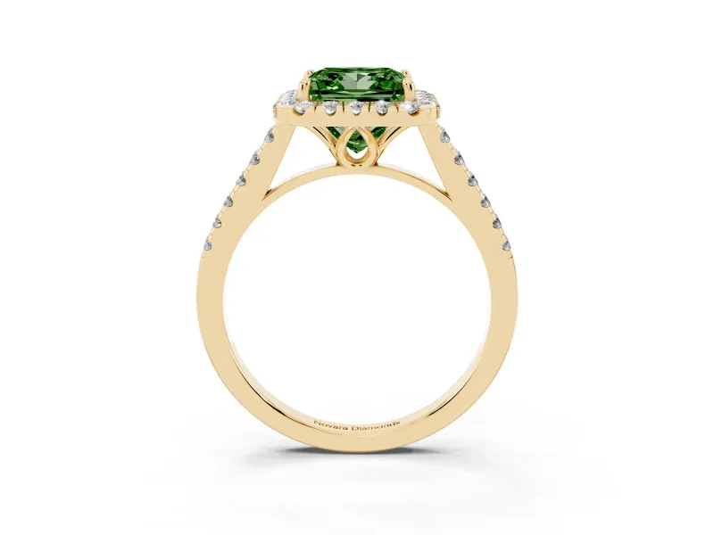 Princess Cut Raised Halo Engagement Ring Setting for a Fancy Green Lab-Grown Diamond | Yellow Gold