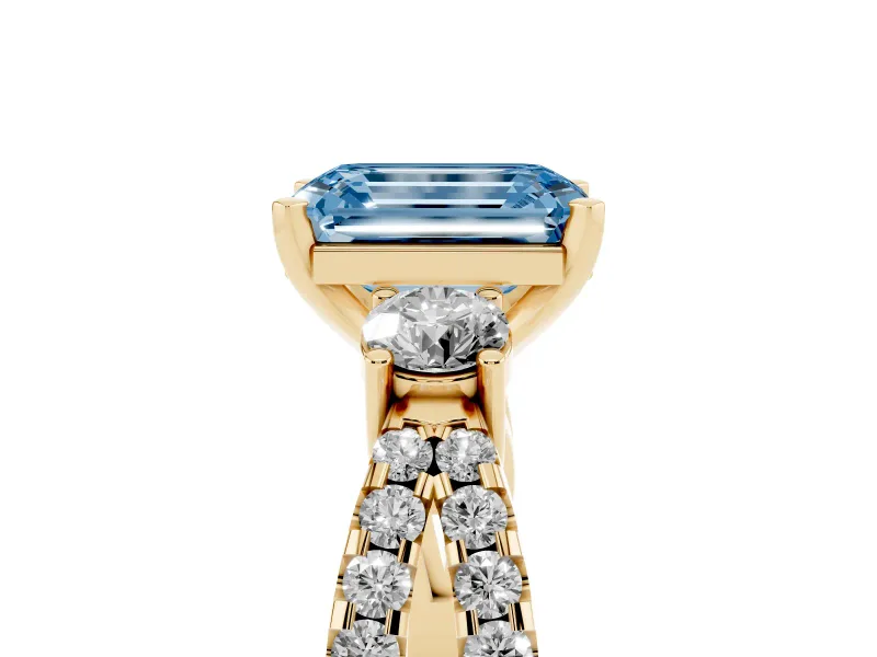 Emerald Cut Three Stone Engagement Ring Setting for a Fancy Blue Lab-Grown Diamond | Yellow Gold