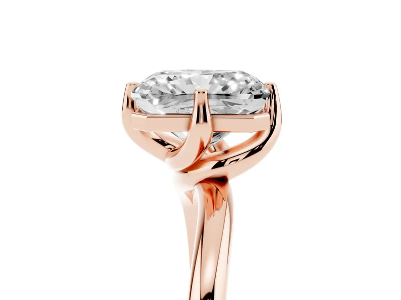 Radiant Cut Bypass Solitaire Engagement Ring Setting | Plain Polished Band | Rose Gold