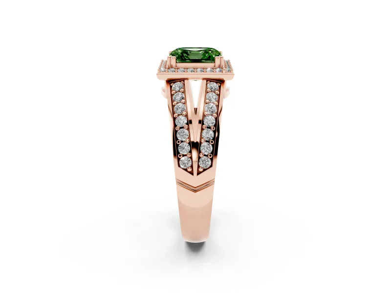 Asscher Cut Halo Engagement Ring Setting for a Fancy Green Lab-Grown Diamond | Two-Row Pave Split Shank | Rose Gold
