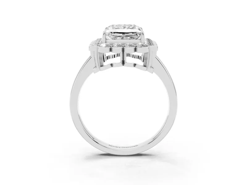 Princess Cut Scalloped Cluster Halo Engagement Ring Setting | Plain Band | White Gold