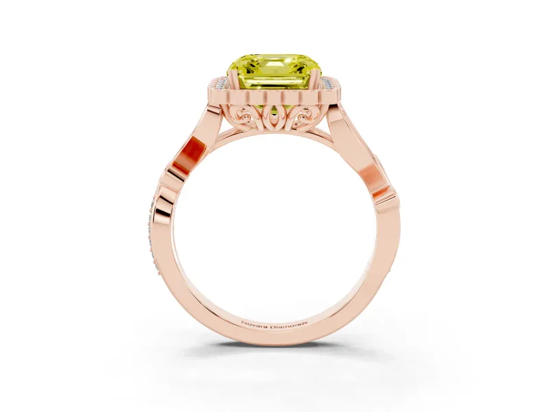 Asscher Cut Leaf Halo Engagement Ring Setting for a Fancy Yellow Lab-Grown Diamond | Rose Gold