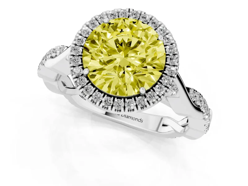 Round Twist Halo Engagement Ring Setting for a Fancy Yellow Lab-Grown Diamond | Sterling Silver