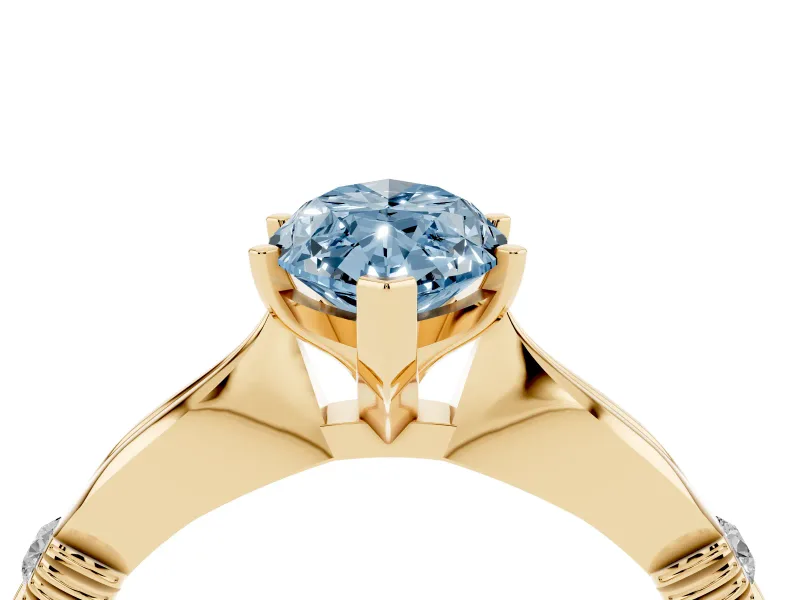 Marquise Floral Solitaire Engagement Ring Setting for a Fancy Blue Lab-Grown Diamond | Yellow Gold