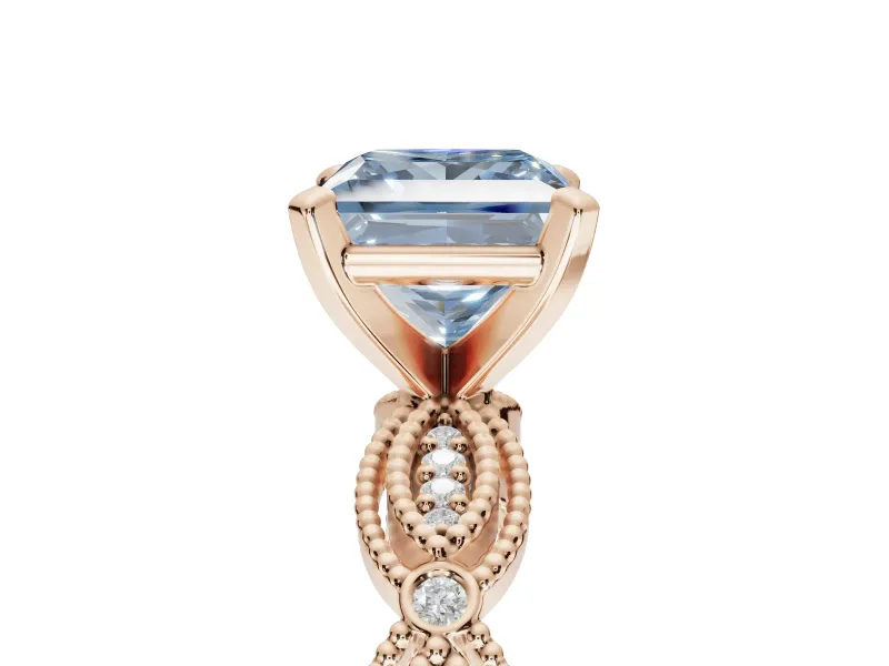 Princess Cut Vintage Engagement Ring Setting for a Fancy Blue Lab-Grown Diamond | Graduated Stations | Rose Gold