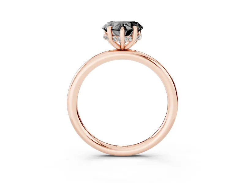 Heart-Shaped Hidden Halo Engagement Ring Setting for a Black Center | Thin Plain Band | Rose Gold