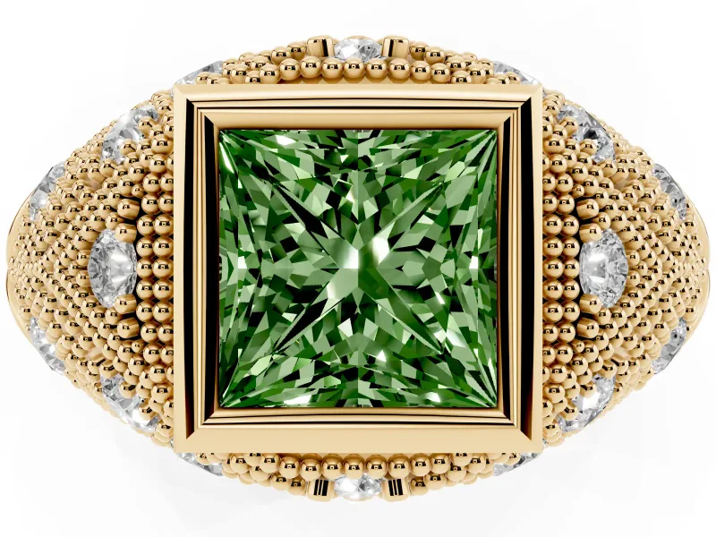 Princess Cut Vintage Bezel Engagement Ring Setting for a Fancy Green Lab-Grown Diamond | Yellow Gold