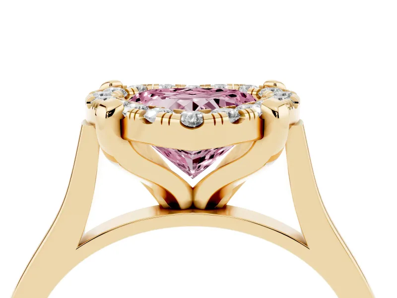 Heart-Shaped Claw Corner Halo Engagement Ring Setting for a Fancy Pink Lab-Grown Diamond | Slim Plain Band | Yellow Gold