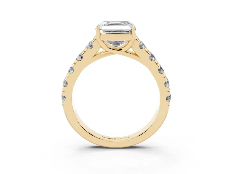 Asscher Cut Cut-Down Side Stone Engagement Ring Setting | Scalloped Shoulders | Yellow Gold