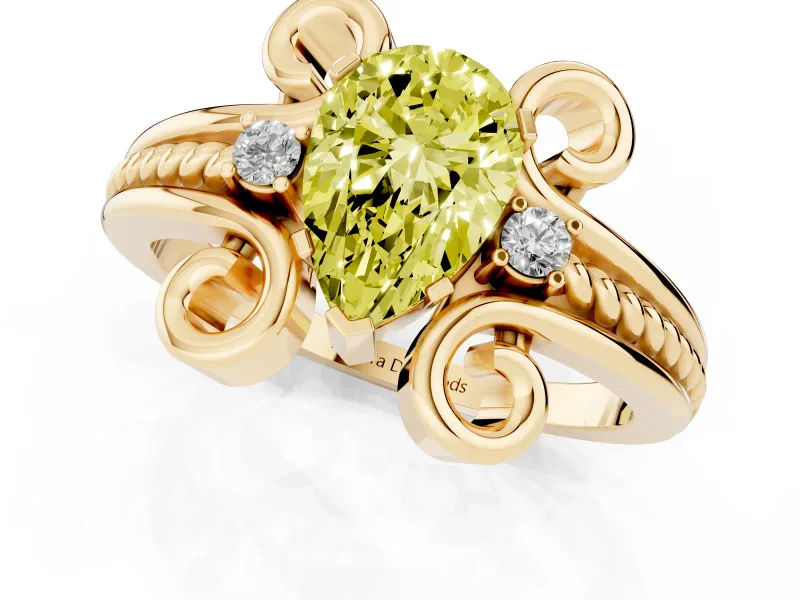 Pear-Shaped Scroll Engagement Ring Setting for a Fancy Yellow Lab-Grown Diamond | Yellow Gold