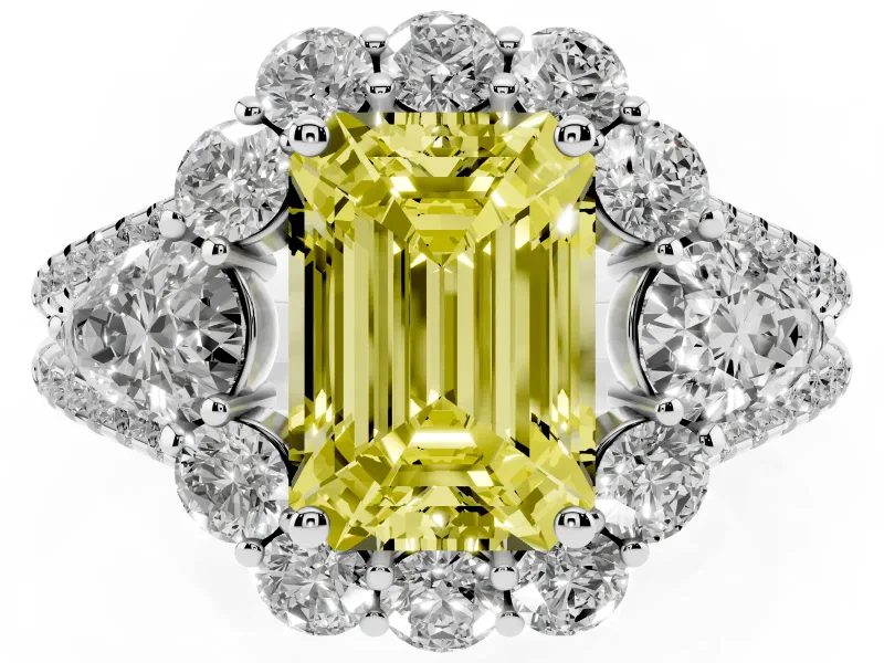 Emerald Cut Halo Engagement Ring Setting for a Fancy Yellow Lab-Grown Diamond | Sterling Silver - Design NV-24738