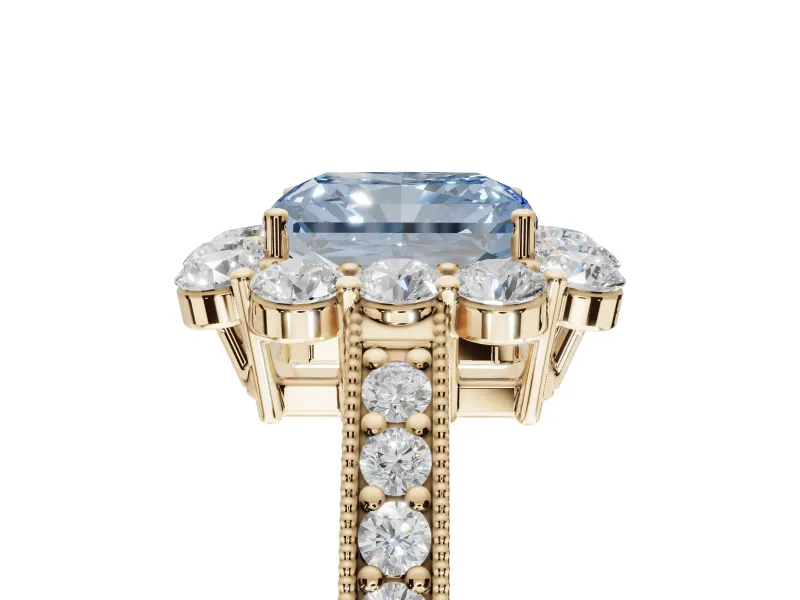 Radiant Cut Halo Engagement Ring Setting for a Fancy Blue Lab-Grown Diamond | Yellow Gold - Design NV-24711
