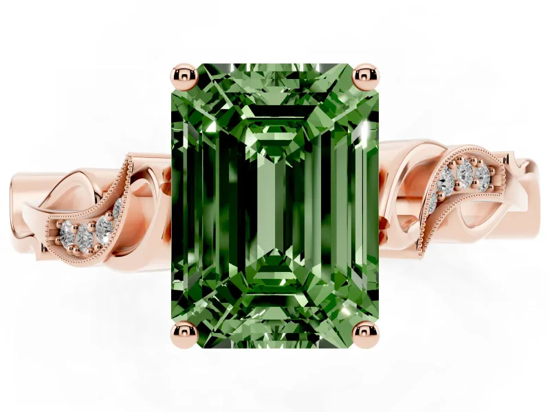 Emerald Cut Vine Engagement Ring Setting for a Fancy Green Lab-Grown Diamond | Rose Gold
