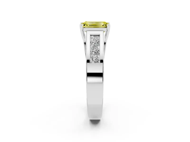 Emerald Cut Channel-Set Engagement Ring Setting for a Fancy Yellow Lab-Grown Diamond | Platinum