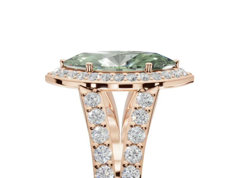 Marquise Halo Pavé Engagement Ring Setting for a Fancy Green Lab-Grown Diamond | Narrow Split Shank | Rose Gold