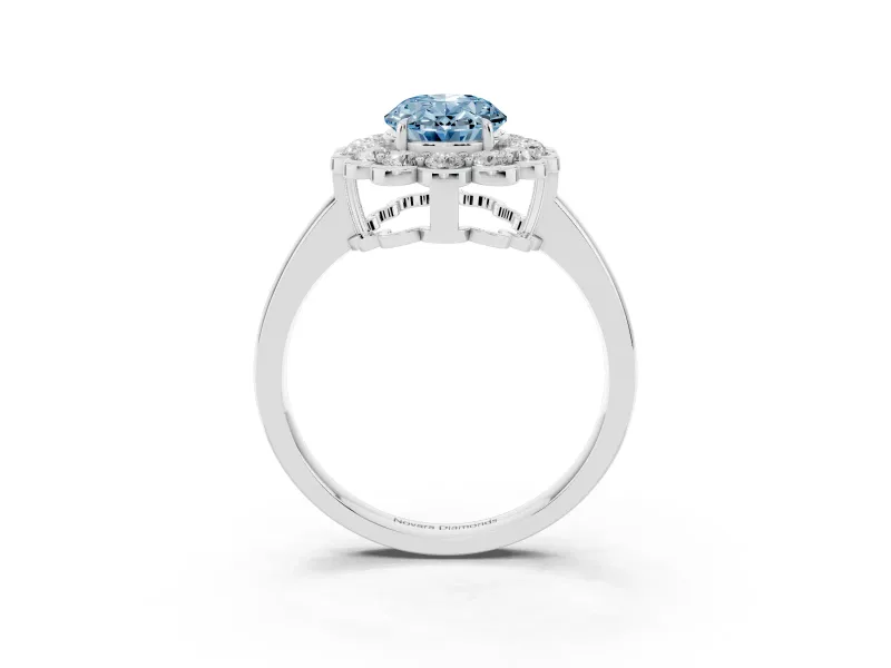 Oval Scalloped Cluster Halo Engagement Ring Setting for a Fancy Blue Lab-Grown Diamond | Plain Band | Platinum