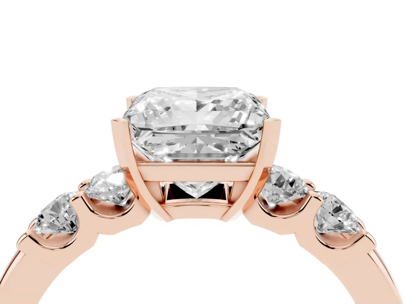 Princess Cut Five Stone Engagement Ring Setting | Prong-Set Side Stones | Rose Gold