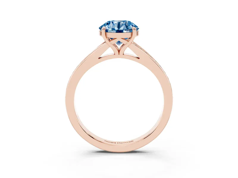 Round Pave Solitaire Engagement Ring Setting for a Fancy Blue Lab-Grown Diamond | Sweeping Shoulders | Rose Gold