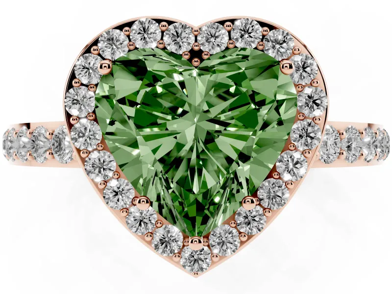 Heart-Shaped Halo Pave Engagement Ring Setting for a Fancy Green Lab-Grown Diamond | Heart Cutout Gallery | Rose Gold