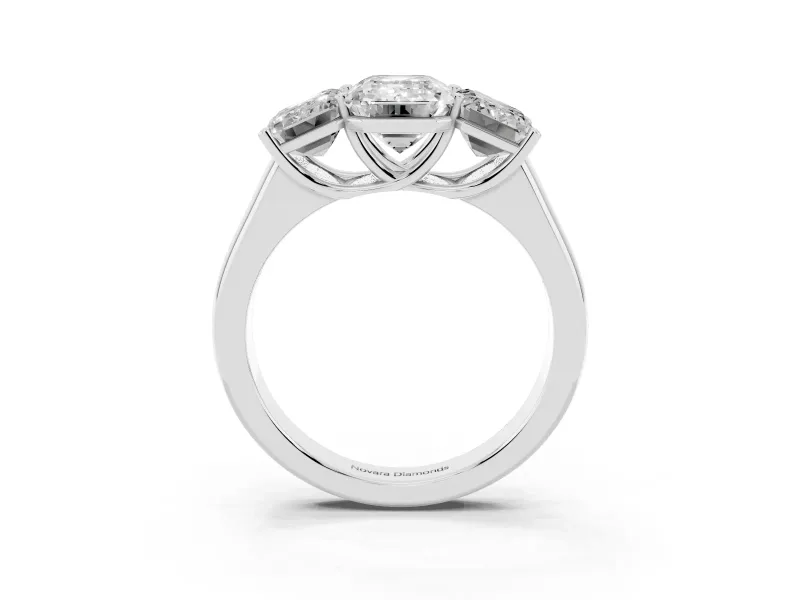 Emerald Cut Three Stone Engagement Ring Setting | Basket Prong Heads | Sterling Silver