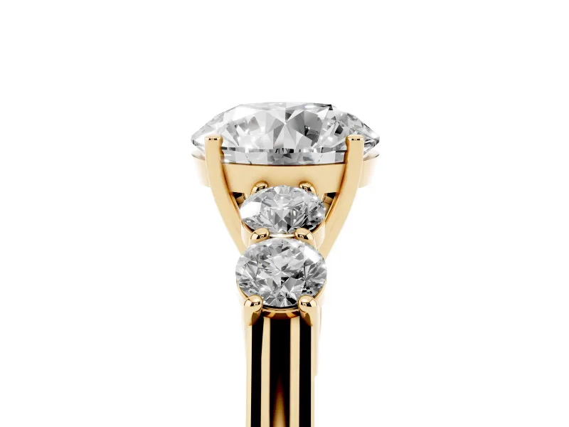 Round Close Set Five Stone Engagement Ring Setting | Yellow Gold