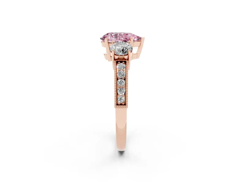 Pear-Shaped Three Stone Engagement Ring Setting for a Fancy Pink Lab-Grown Diamond | Graduated Pave Band | Rose Gold