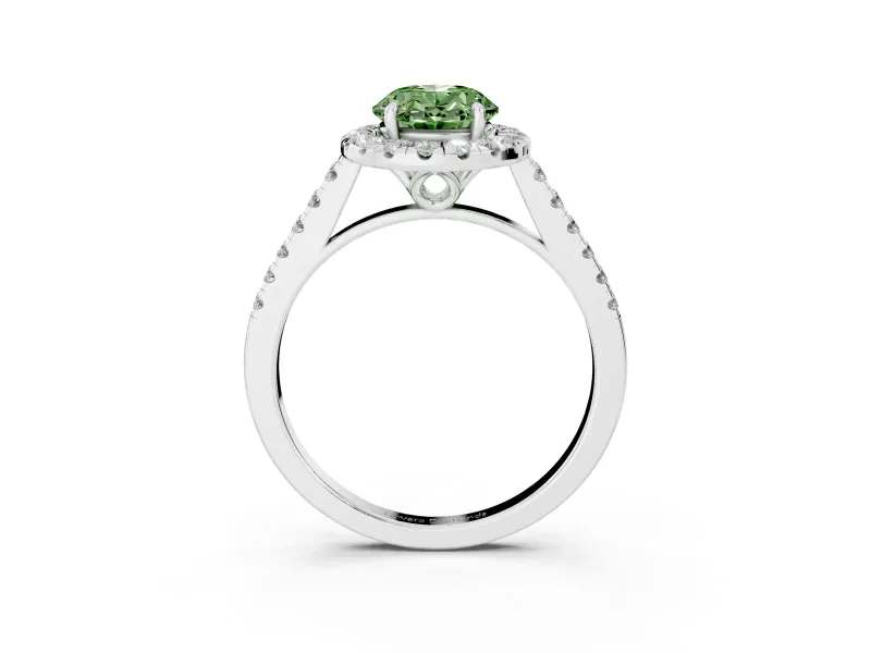 Oval Raised Halo Engagement Ring Setting for a Fancy Green Lab-Grown Diamond | White Gold