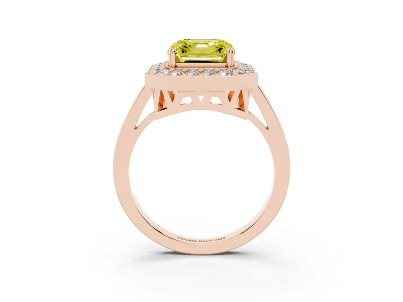 Asscher Cut Halo Engagement Ring Setting for a Fancy Yellow Lab-Grown Diamond | Polished Halo Rim | Rose Gold