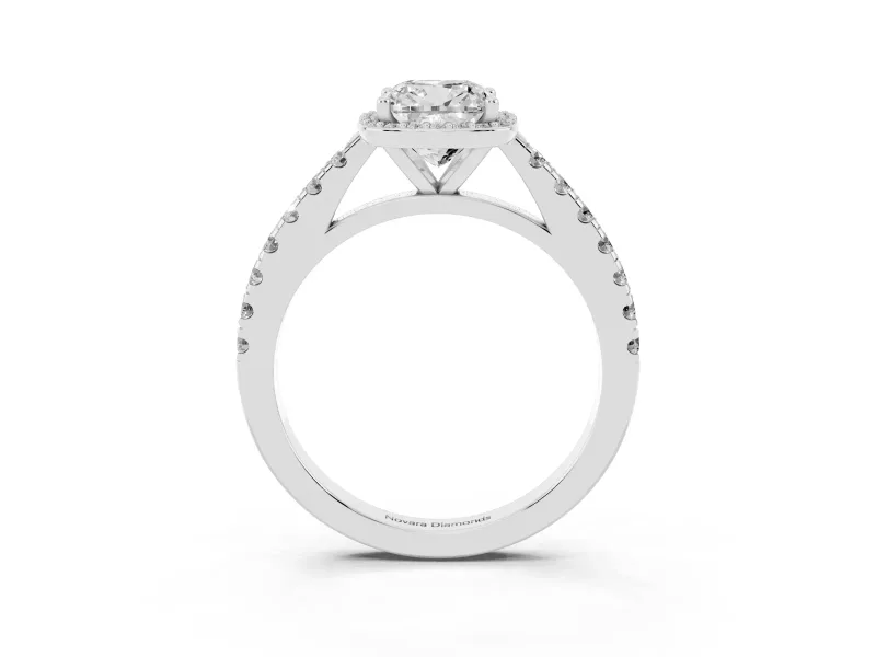 Cushion Cut Halo Pavé Engagement Ring Setting | Single Row Shoulders | White Gold