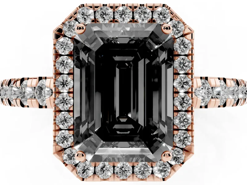 Emerald Cut Halo Engagement Ring Setting for a Black Center | Graduated Pavé Band | Rose Gold