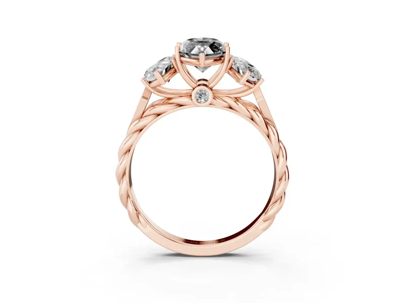Fancy Black Marquise Cut Diamond Three-Stone Ring Set in Rose gold with Braided Band