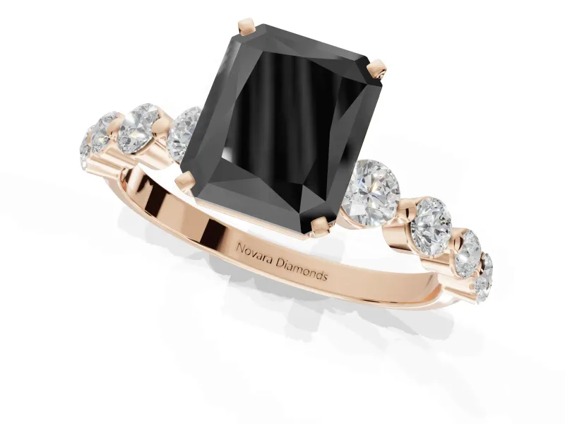 Radiant Cut Graduated Side Stone Engagement Ring Setting for a Black Center | Rose Gold