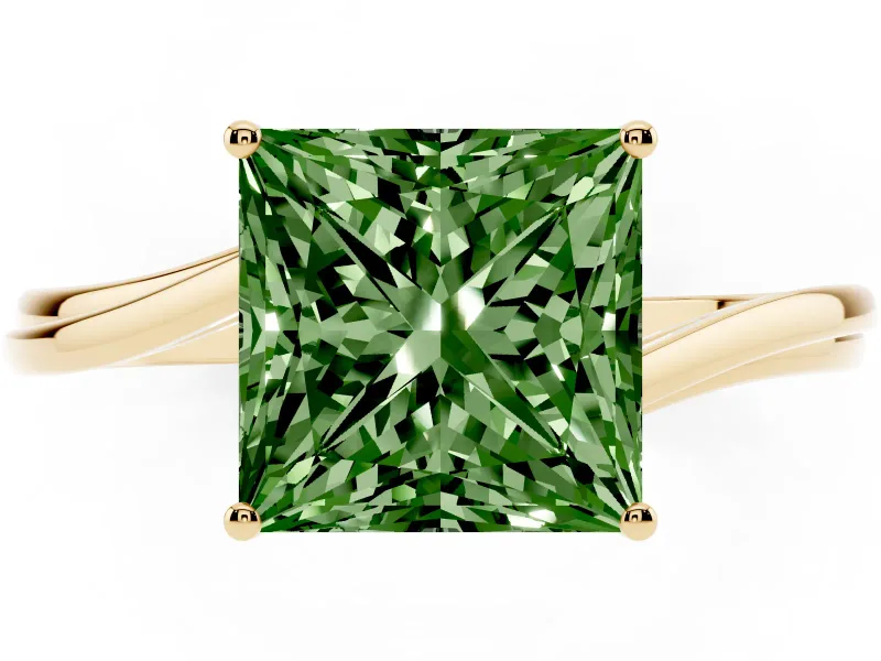 Princess Cut Bypass Solitaire Engagement Ring Setting for a Fancy Green Lab-Grown Diamond | Yellow Gold