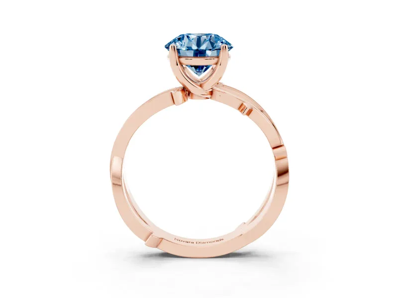 Round Twisted Pavé Engagement Ring Setting for a Fancy Blue Lab-Grown Diamond | Pavé and Plain Strands | Rose Gold