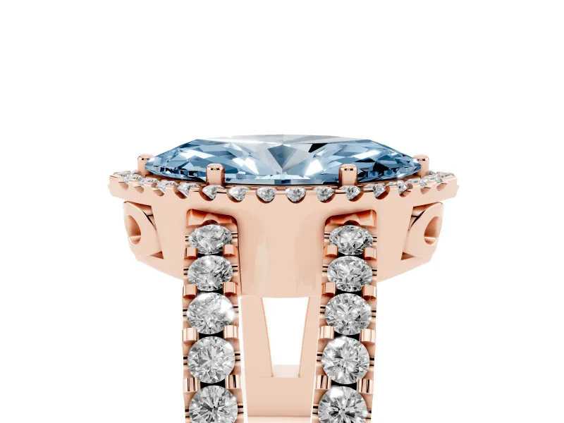 Marquise Halo Split Shank Engagement Ring Setting for a Fancy Blue Lab-Grown Diamond | Rose Gold