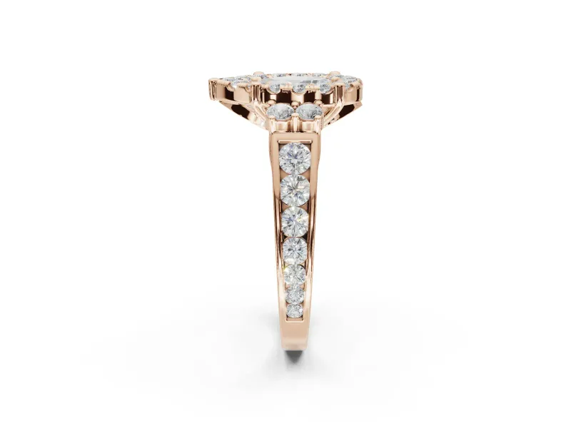 Pear-Shaped Halo Side Cluster Engagement Ring Setting | Graduated Channel Band | Rose Gold