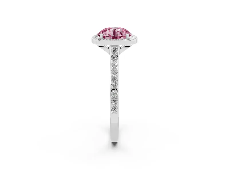 Round Halo Engagement Ring Setting for a Fancy Pink Lab-Grown Diamond | White Gold - Design NV-24729