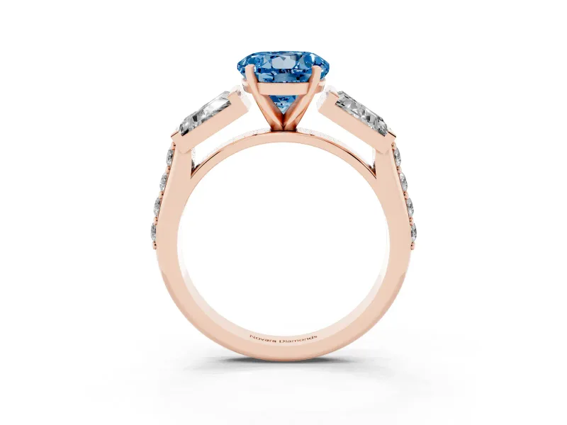 Round Channel Set Baguette Engagement Ring Setting for a Fancy Blue Lab-Grown Diamond | Rose Gold