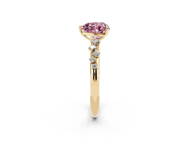 Fancy Pink Heart Cut Diamond Cluster Solitaire Ring Set in Yellow gold with Prong Setting
